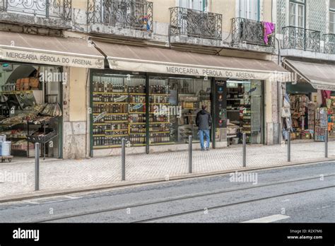 Shopping Street In Lisbon Street View In Chiado District Lisbon