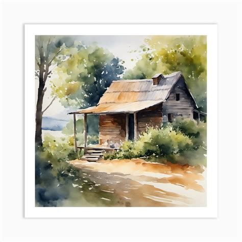 Watercolor Of A Log Cabin Art Print By All Elite Artistry Fy