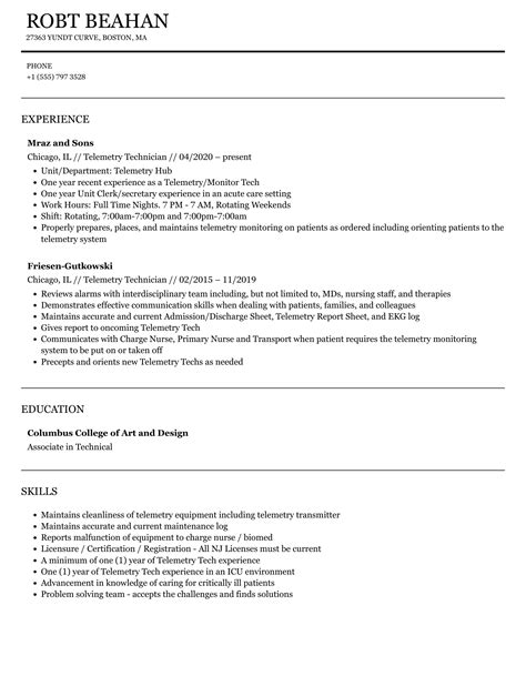 Telemetry Technician Resume Samples Velvet Jobs