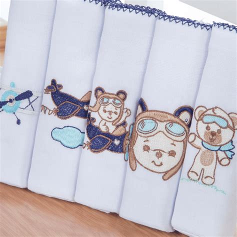 Fralda De Pano Para Bebe - Kit Fralda de Pano Bordada para Bebê 100% Algodão com 5 10 e 15 ...