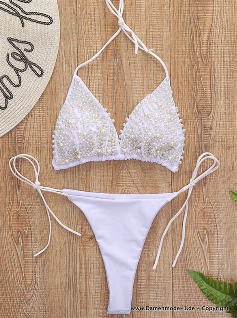 Neuheiten Sexy Pailletten Perlen Bikini In Wei Damenmode