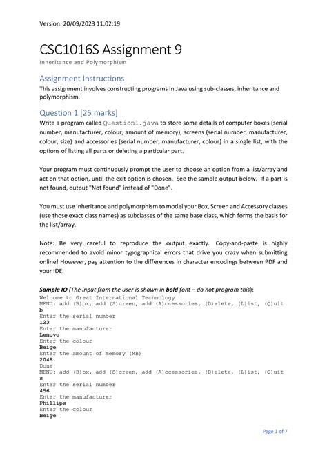 Inheritance And Polymorphism Csc S Assignment Inheritance And