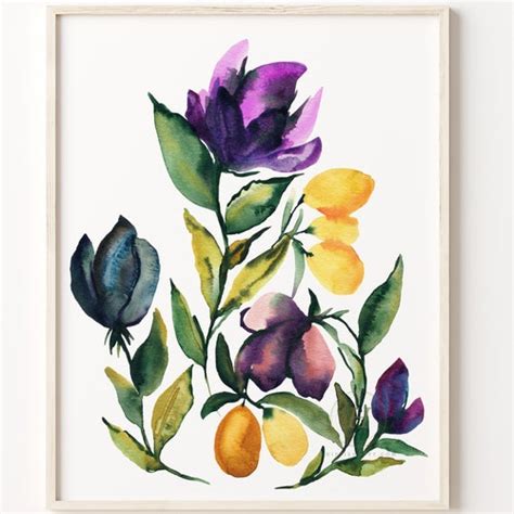 Gouache Flowers Watercolor Painting Art Print Decor Nature Etsy