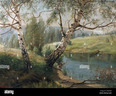 Veltz Ivan Avgustovich Birches On The River Bank Russian School