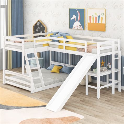 Buy Biadnbz Wood L Shaped Bunk Bed With A Loft Attached Twin Over Full