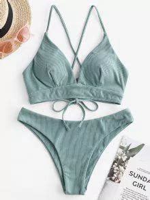 Conjunto Traje De Baño Bikini Con Tira Acanaladas Para Mujer Meses