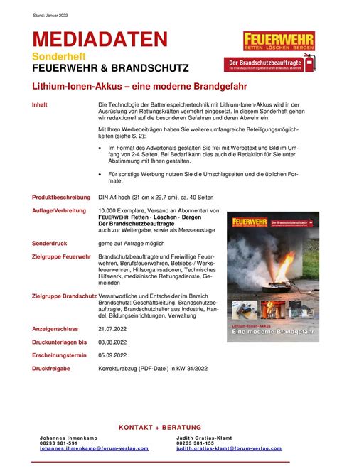 Der Brandschutzbeauftragte Unsere Mediadaten F R Ihre Werbung