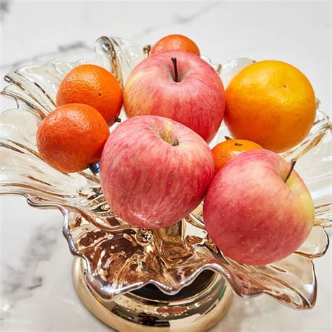 Glass Fruit Basket Decor Bowl Serving Tray With Base In Gold Homary