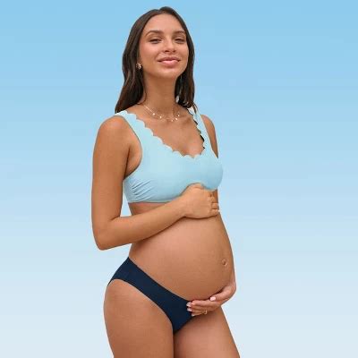 Women S Low Rise Scalloped Scoop Neck Back Hook Maternity Bikini Sets Cupshe Xl Blue Target