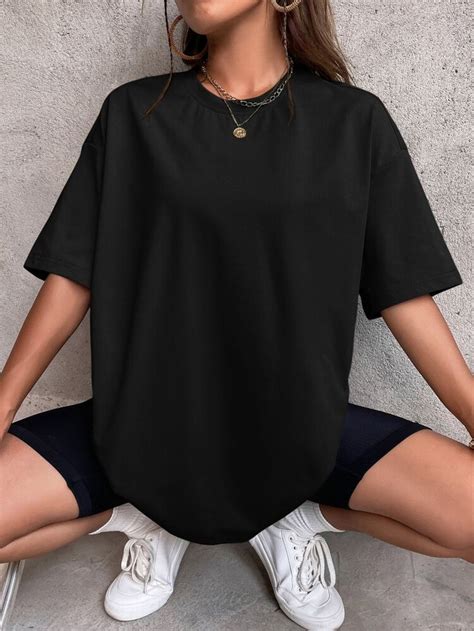 T Shirt Unicolore Mode En Ligne SHEIN FRANCE Oversized Black T