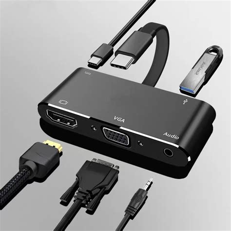 Usb C To Hdmi Adapter 4k 5 In 1 Type C To Hdmi Vga Audio Usb 30 Port Usb C Female Port