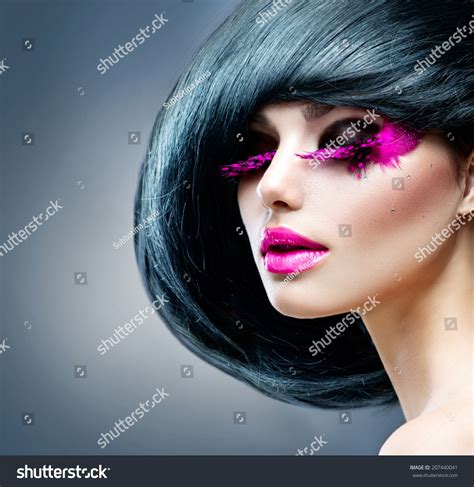 Fashion Brunette Model Portrait Hairstyle Haircut Stock Photo