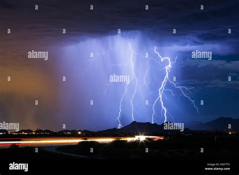 Night Sky And Lightning Storm In Tucson Arizona Stock Photo Alamy