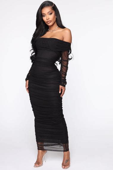 Top Trend Ruched Maxi Dress Black Fashion Nova