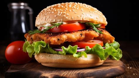 Premium Photo Chicken Burger With Tomatoes And Lettuce