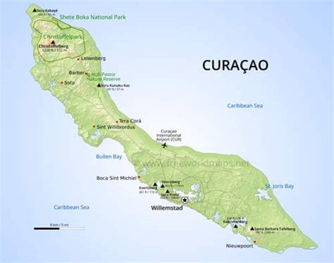 Cura Ao Map Geographical Features Of Cura Ao Of The Caribbean