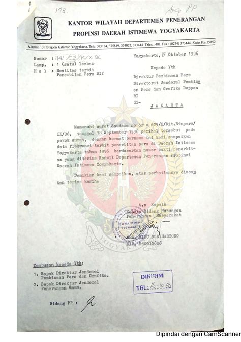 Surat Dari Kepala Bidang Hubungan Penerangan Masyarakat Kantor Wilayah