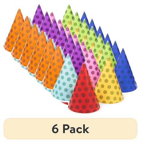 6 Pack Multicolor Birthday Party Hats With Glitter By Way To