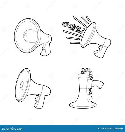 Sistema Del Icono De Handspeaker Estilo Del Esquema Ilustraci N Del