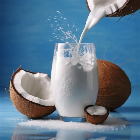 Premium Ai Image Coconut Milk In A Glass And Coconut Halves Dietary Product Vegan Dairy