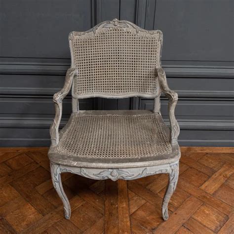 Fauteuil La Reine Poque Louis Xv Xviiie Rechampis Gris Cannage L