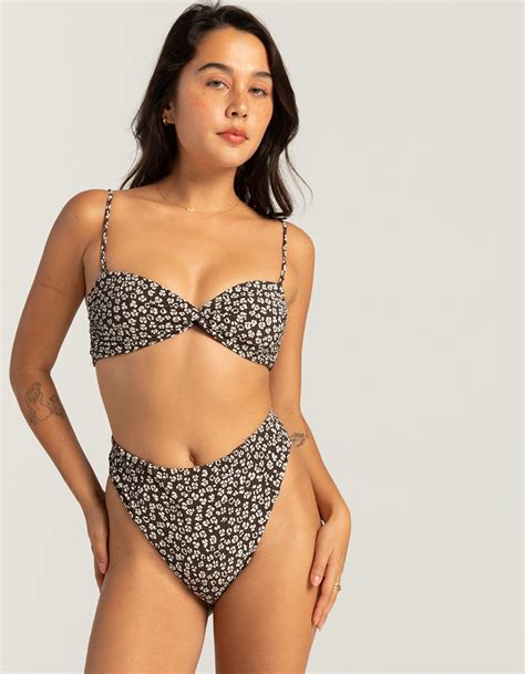 Rvca Ditzy Bandeau Bikini Top Dark Brown Tillys