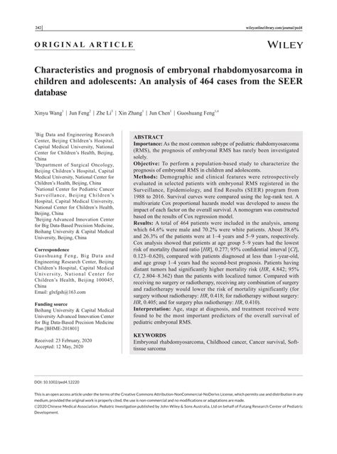 (PDF) Characteristics and prognosis of embryonal rhabdomyosarcoma in children and adolescents ...