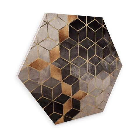 Hexagon Holz Birke Furnier Fredriksson Smoky Cubes Wall Art De