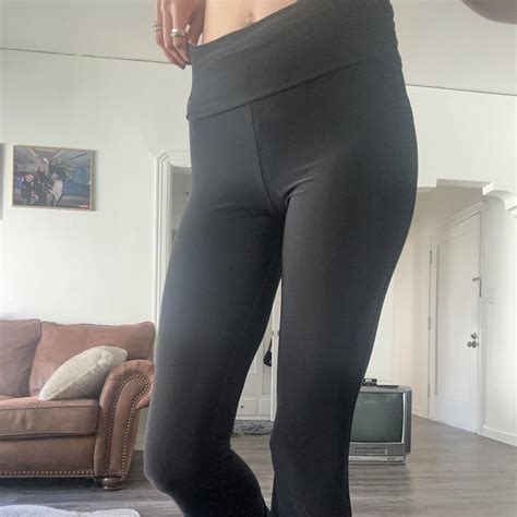 Low rise black fold over yoga pants. Fits perfect... - Depop