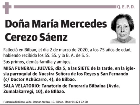 María Mercedes Cerezo Sáenz Esquela Necrológica El Correo