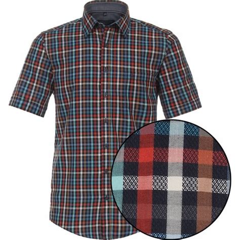 Casa Moda Mens Big Size Casual Fit Multi Colour Mini Check Short Sleeve