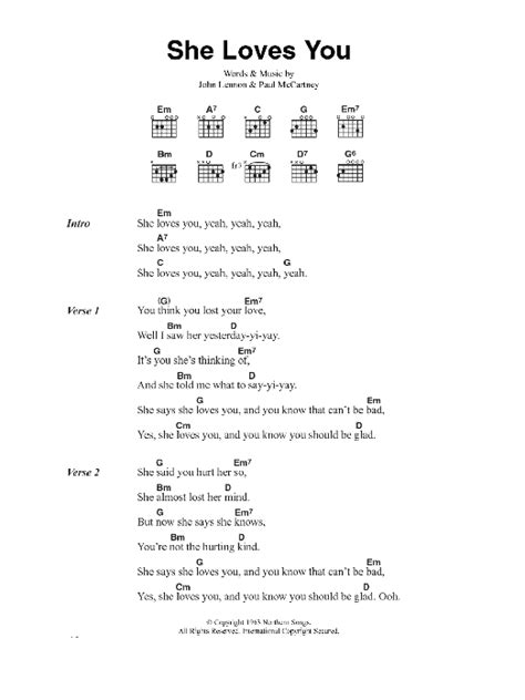 She Loves You By The Beatles Sheet Music For Guitar Chords Lyrics At