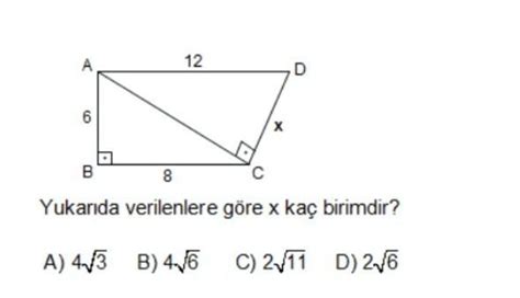 A X D B Yukar Da Verilenlere G Re X Ka Birimdir A B C