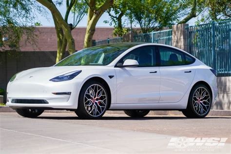 2022 Tesla Model 3 With 20 Vossen HF 2 In Brushed Gloss Black Wheels