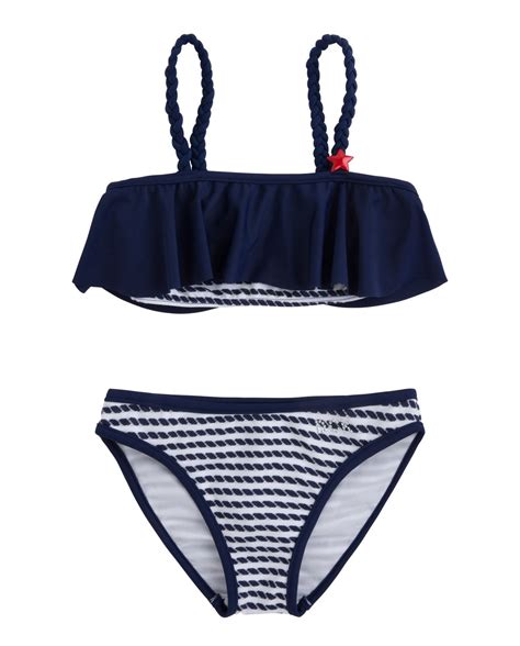 Bikini de niña Dolores Cortés Kids blanco con estampado marinero Moda El Corte Inglés