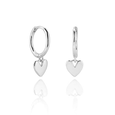 simple silver heart huggie hoop drop earrings classy women collection