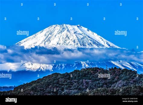 Colorful Snowy Mount Fuji Mountain Cloud Hiratsuka Kanwagawa Japan. Last eruption 1707 AD ...