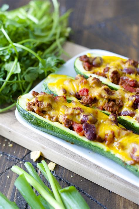 Chili Cheese Stuffed Zucchini Boats Maebells