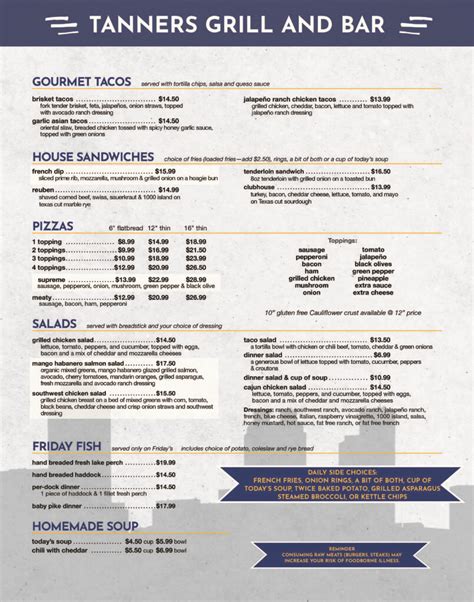 Menu - Tanner's Grill & Bar