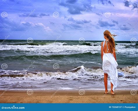 Summer Girl Sea Go on Water Stock Image - Image of horizon, beauty: 73268137