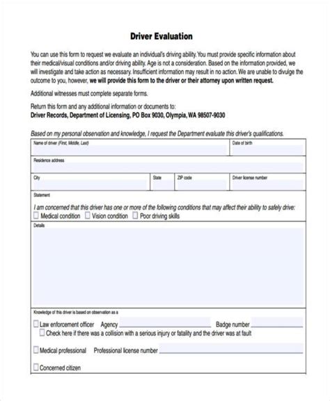 Driver Evaluation Form Pdf Fill Online Printable Fillable Blank Images