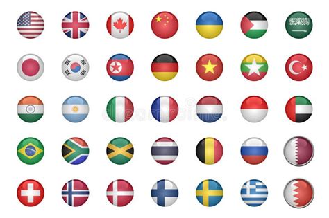 Set Of Flags Buttons Of Various Countries 3d Shaped And Glossy Stock