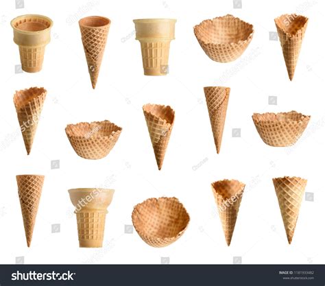 Collection Empty Ice Cream Cone Isolated Stock Photo 1181933482