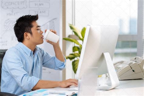 Asian White Collar Worker Drinking Stock Photos Motion Array