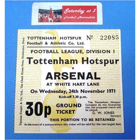 Tottenham Hotspur V Arsenal Football Ticket Stub 24 11 1971 League