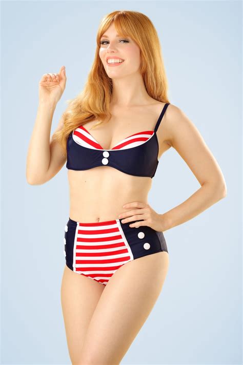 Belsira S Joelle Stripes Bikini Top In Navy And Red Shop At Topvintage