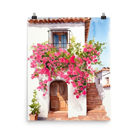 Spanish Door Watercolor Print Spain Travel Gift European Home Decor