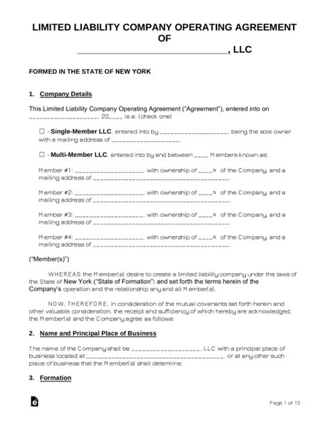 Free New York Llc Operating Agreements 2 Pdf Word Eforms