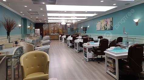 The View Of A Nail Salon With Tables And Chairs Background Nail Salon