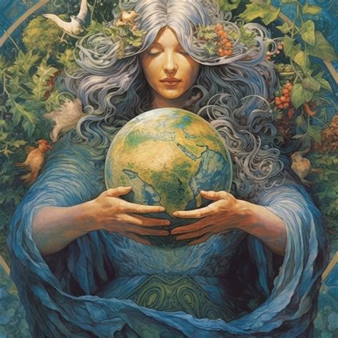 Premium Photo A Painting Of A Woman Holding A Globe With The Plants